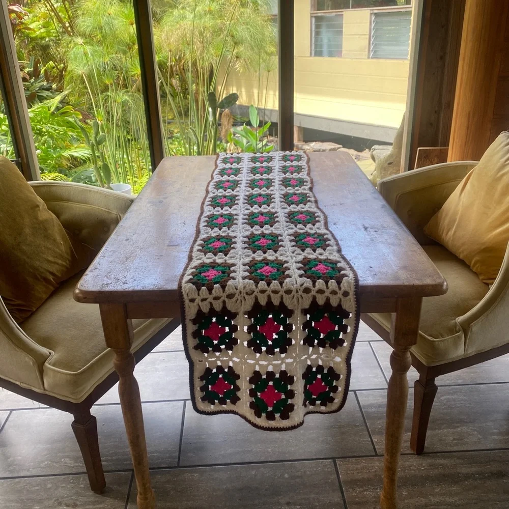 Vintage Table Runner Hand-stitched Crochet Shabby Chic Boho
